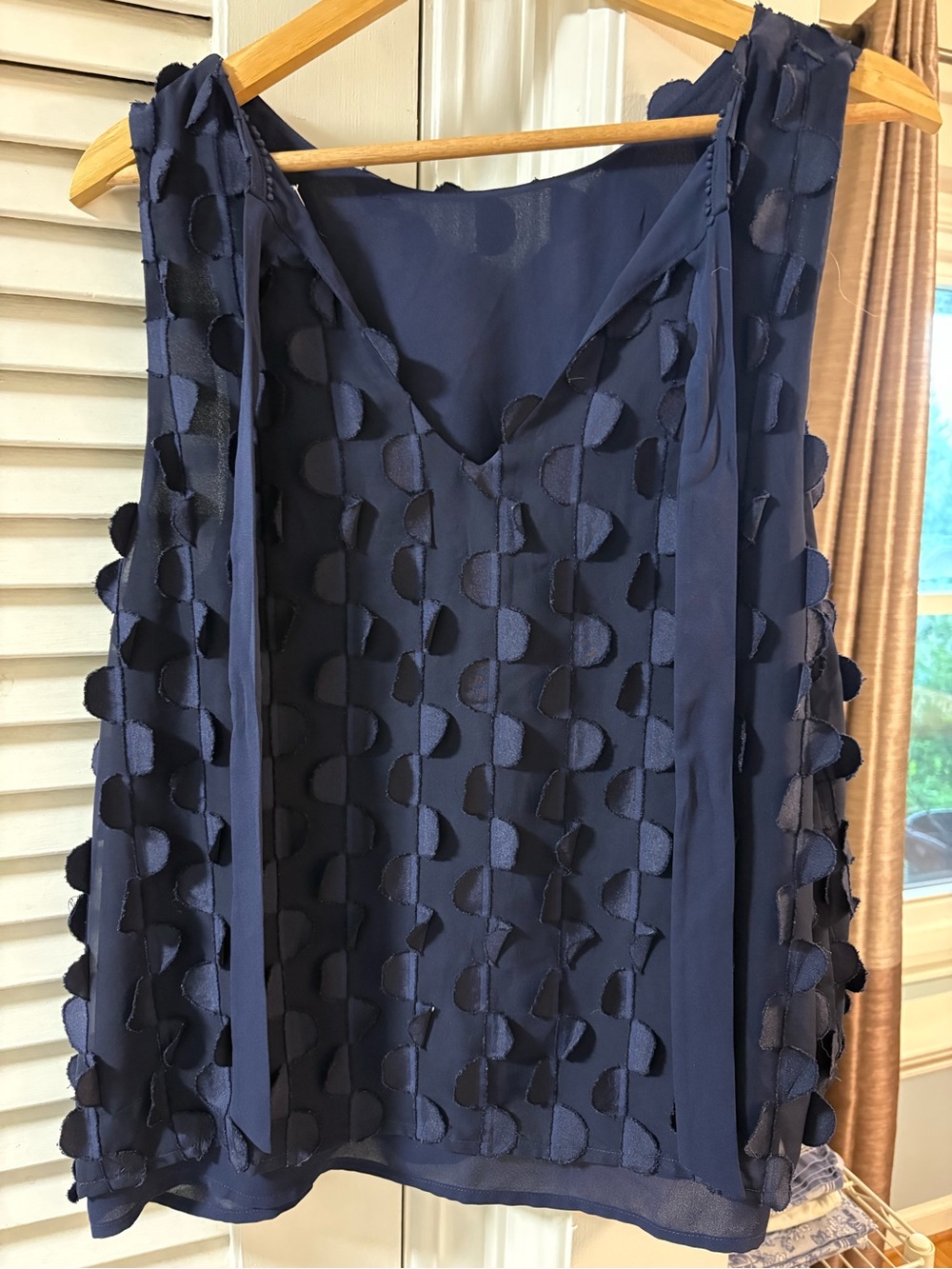 Anthropologie Navy Sleeveless Dot-Applique Chiffon Blouse - Picture 3 of 5